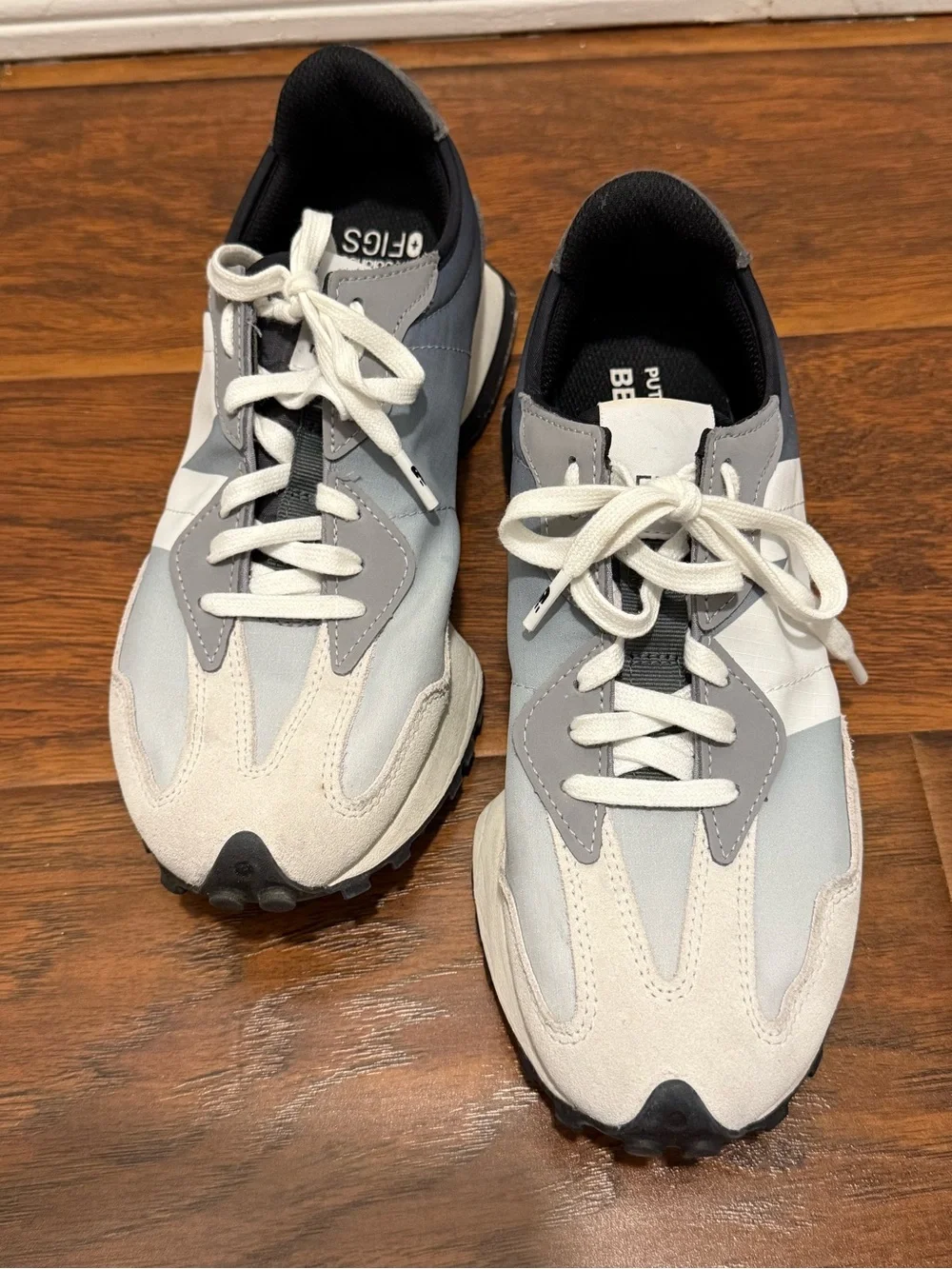Figs| New Balance 327 Two-Tone Gray and White Retro Runner Sneakers
